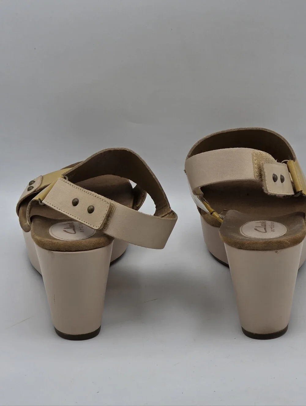 Clarks Yellow Patent Platform Sandals with Cream Trim
